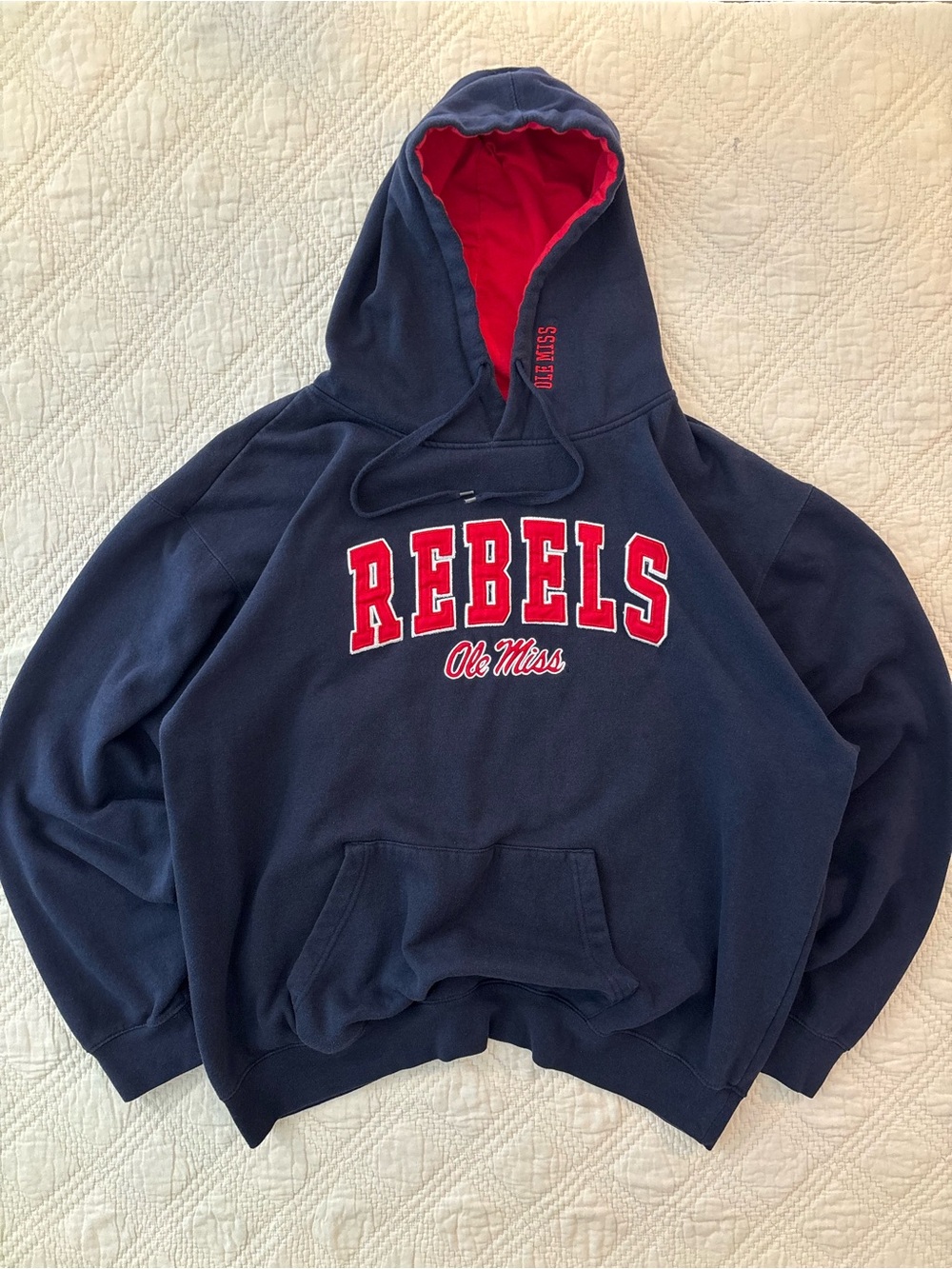 Vtg Stadium Athletics Ole Miss Rebels Hoodie Mens 3XL Navy Embroidered Pullover